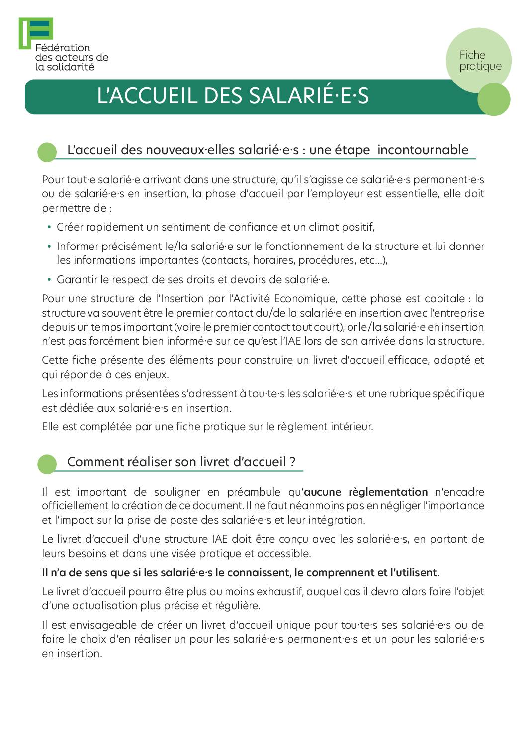 Fiche pratique FAS - L'accueil des salarié.e.s